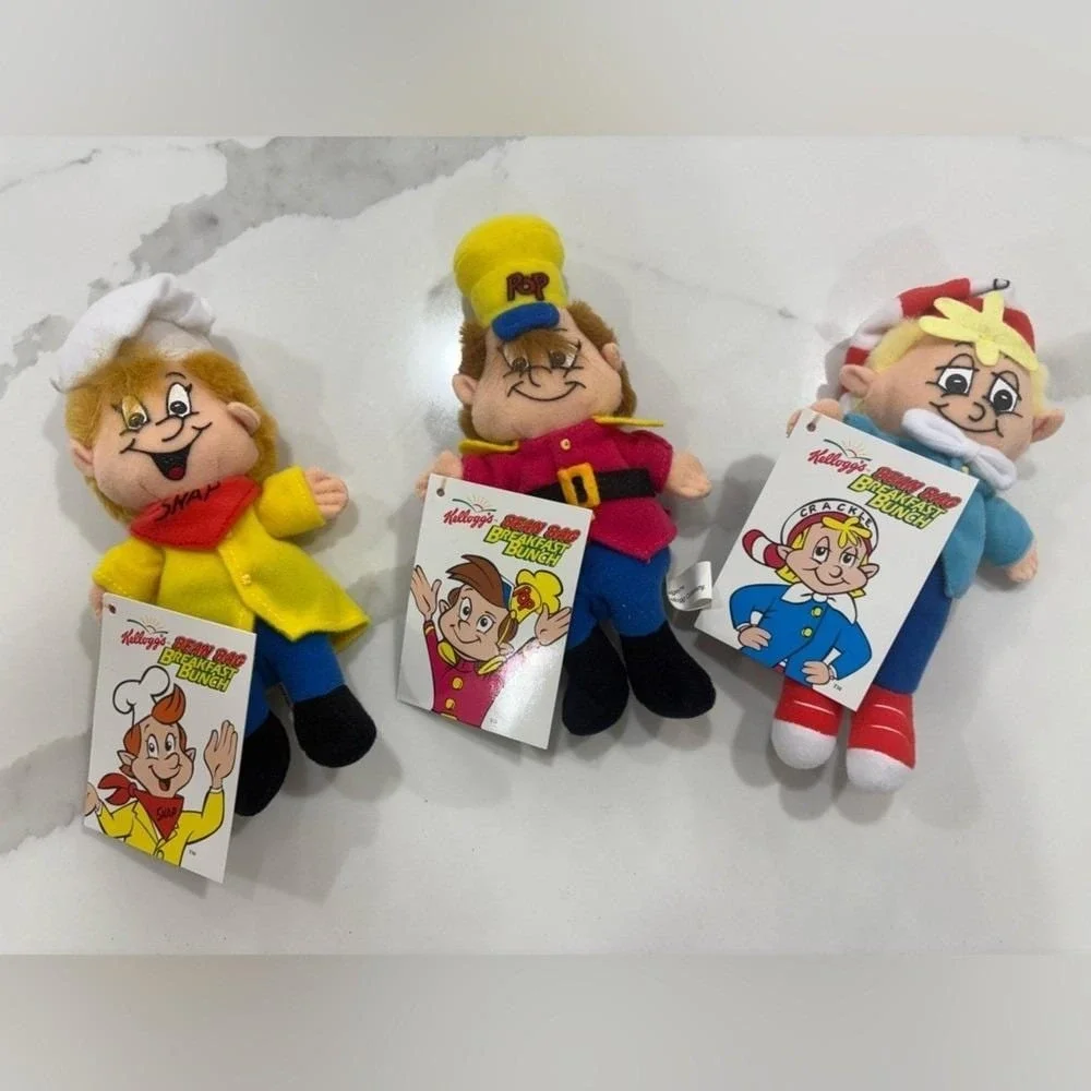 1997 Kellogg's Snap Crackle Pop Bean Bag Plush Rice Krispies NWT Set of 3